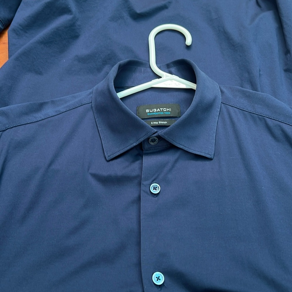 Bugatchi L/S Dress Shirt Ooohcotton Tech Navy Blue Sz Medium